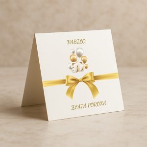 vabilo za zlato poroko s pentljico in številko